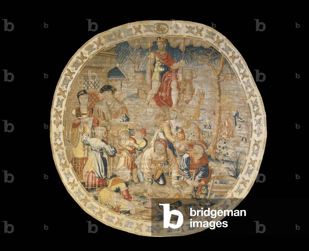 Brussels allegorical tapestry depicting the month of December from 'The Medallion Months', c.1525 (wool & silk)