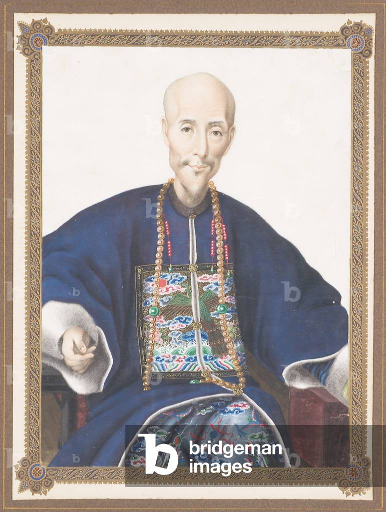 Framed portrait of Howqua (Wu Bingjian), c.1850-70 (colour on rice paper) (pair to 941034)