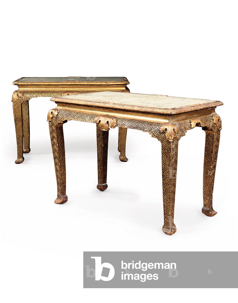 Pair of George II pier tables, c.1730-40 (gilt gesso & marble) (see also 909134)