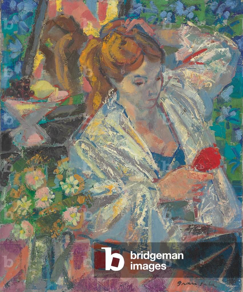Woman Doing her Hair  (oil on canvas)