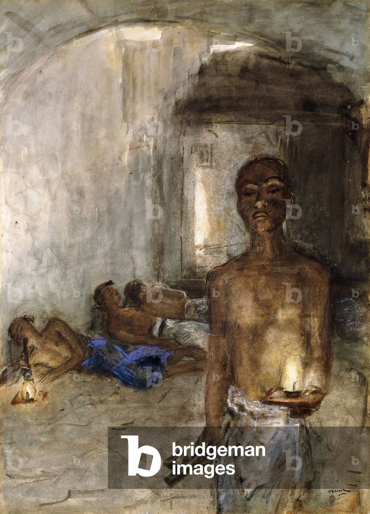 Opium Smoker, Saigon (watercolour and coloured chalks)