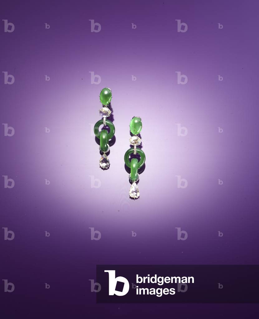 An exceptional pair of double hoop pendant earrings (jadeite & diamonds)