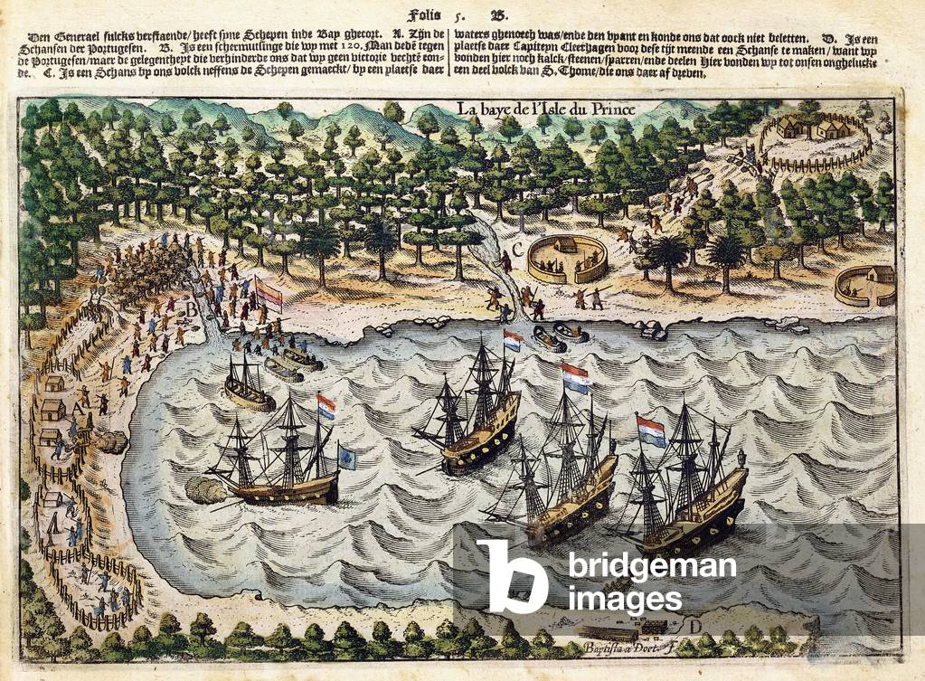 View of Dutch Ship in Harbour, c.1598-1602 (colour engraving)