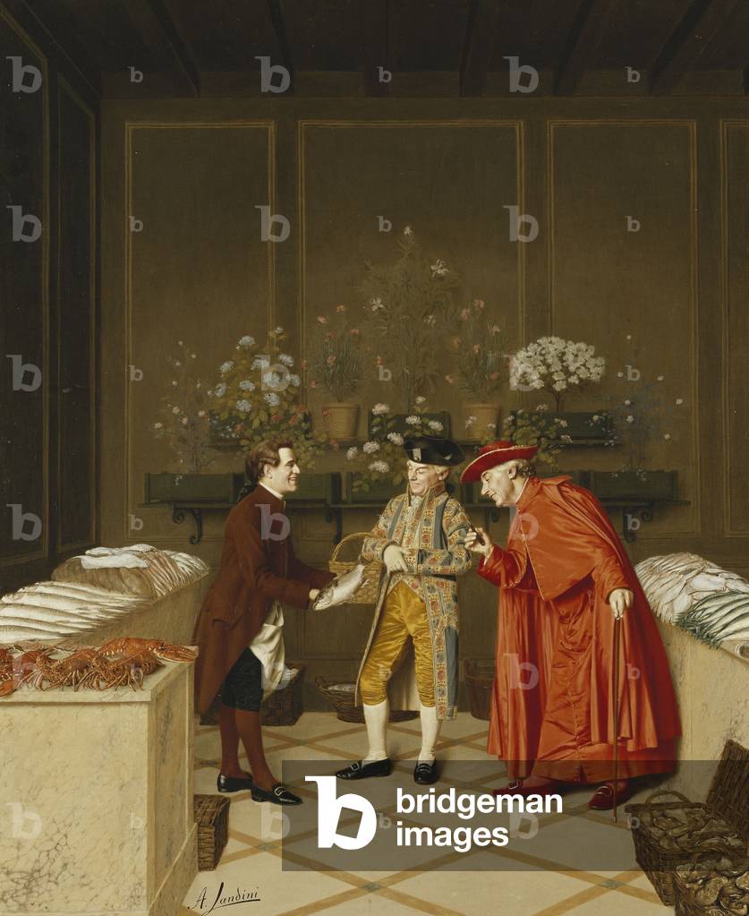 Fish Vendor; Il Venditore di Pesce, (oil on canvas)