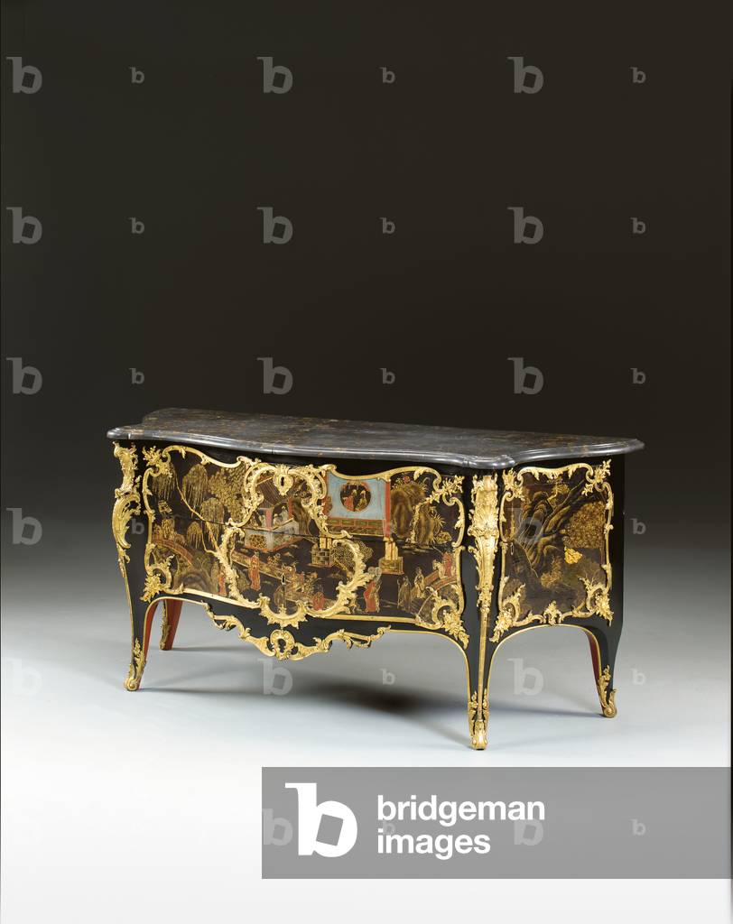 Louis XV commode, c.1740 (ormolu-mounted Chinese black, polychrome & gilt lacquer, serpentine, marble and vernis)