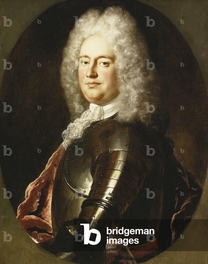 Portrait of a Gentleman, Half Length, in Armour, a White Jabot and Crimson Wrap, in a Painted Oval, (oil on canvas)
