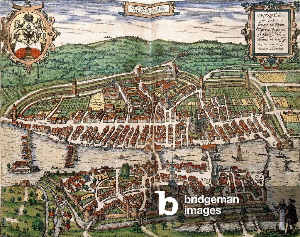 Map of Zurich, 1575 (hand-coloured engraving)