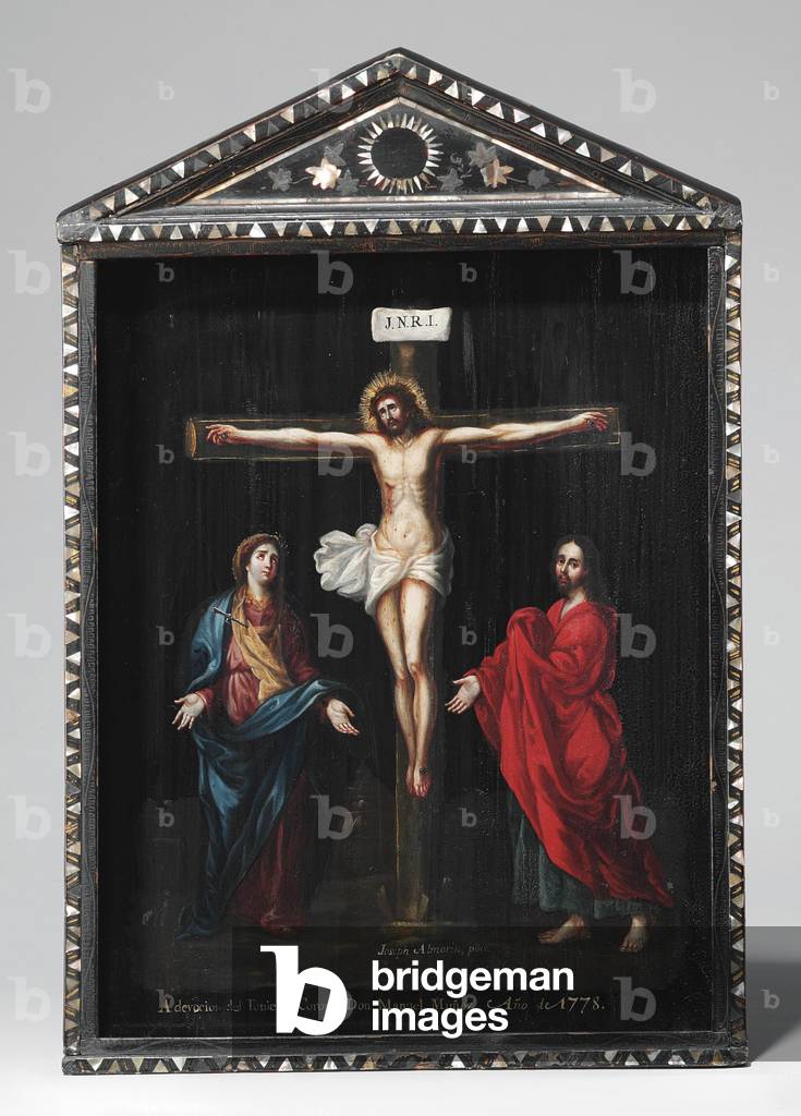 A Christian Lacquer Shrine (Seigan), painting 18th century (oil on panel with mother-of-pearl, gold & silver)