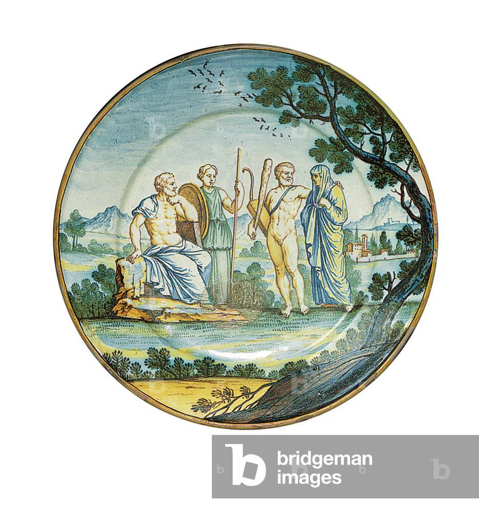 Siena plate, with Hercules bringing Alcestis before King Admetus, c.1745 (ceramic)