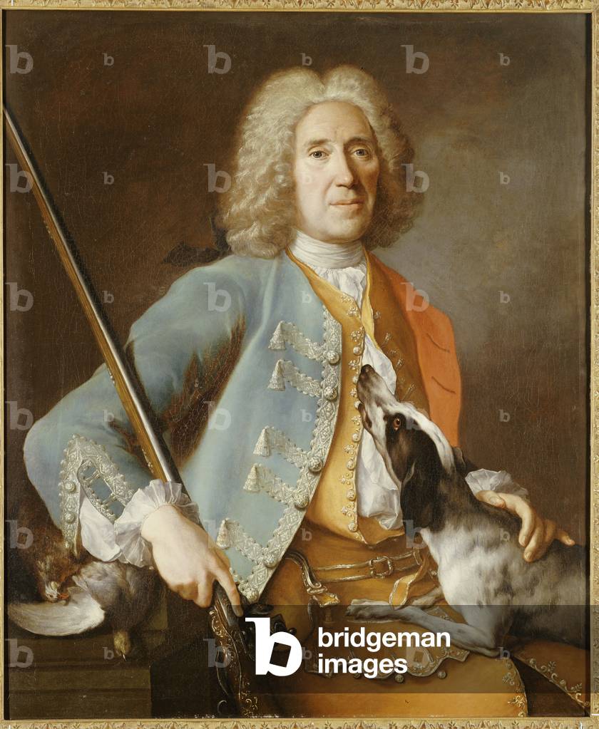 Portrait of a Sportsman holding a Gun with a Hound (oil on canvas)