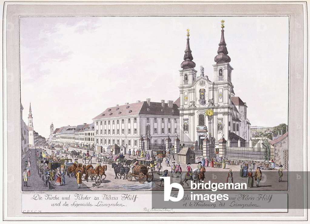Parish Church and Convent of Mariahilf in Leimggruben, 1779-1792 (hand-coloured etching)