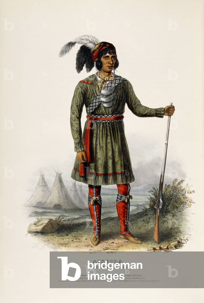 Asseola, A Seminole Leader, 1844 (coloured lithograph)