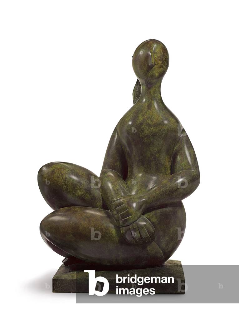 Seated Young Girl with Crossed Hands; Jeune fille assise mains croisees, 1985-6 ; 1986 (bronze with green and brown patina)