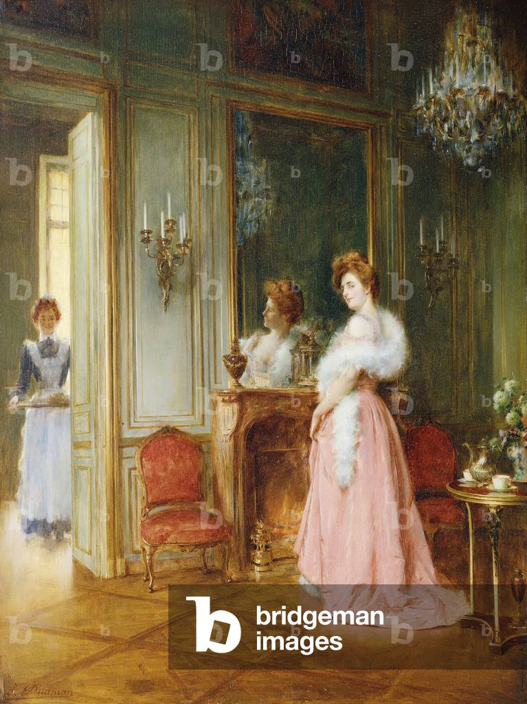 Coffee by the Fire, (oil on panel)