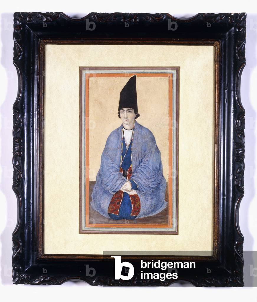 Portrait of a Young Qajar Prince, c.1850 (w/c, carved wood frame)