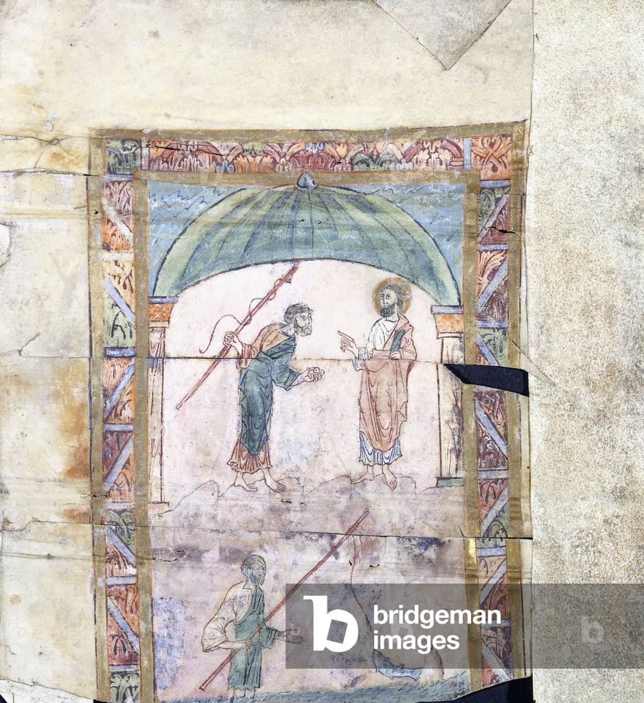 Christ Instructing Peter at Capernaum on the Tribute Money, c.1000 AD (miniature from manuscript)