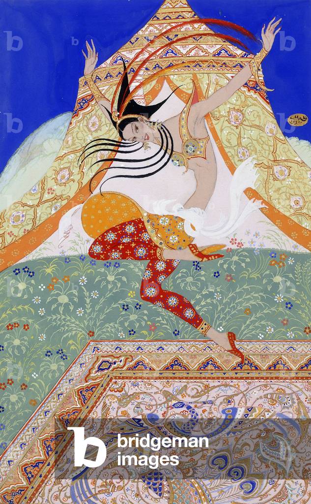 A Female Persian Dancer, 1951 (pencil and gouache with gold paint on paper)