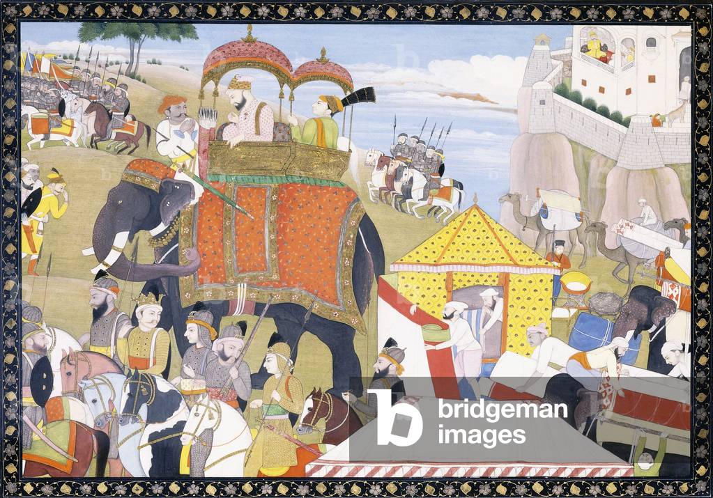 An illustration from the Hamir Hath, early 19th century (gouache and gold paint on paper)