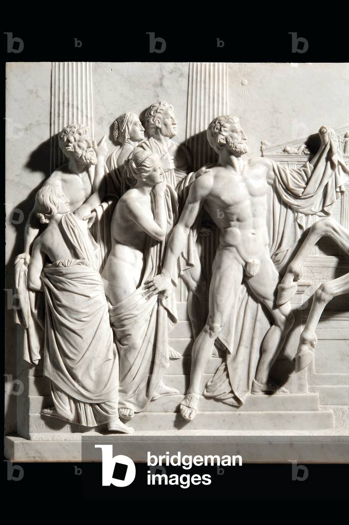 Detail from a monumental relief of Alexander taming Bucephalus, c.1850-59 (marble)