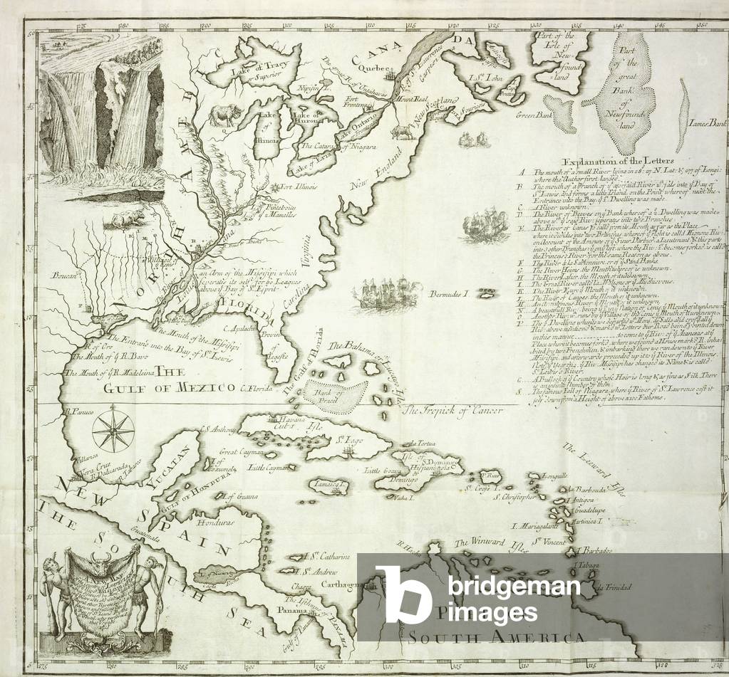 Folding map of the North American Atlantic coast, 1714 (engraving)