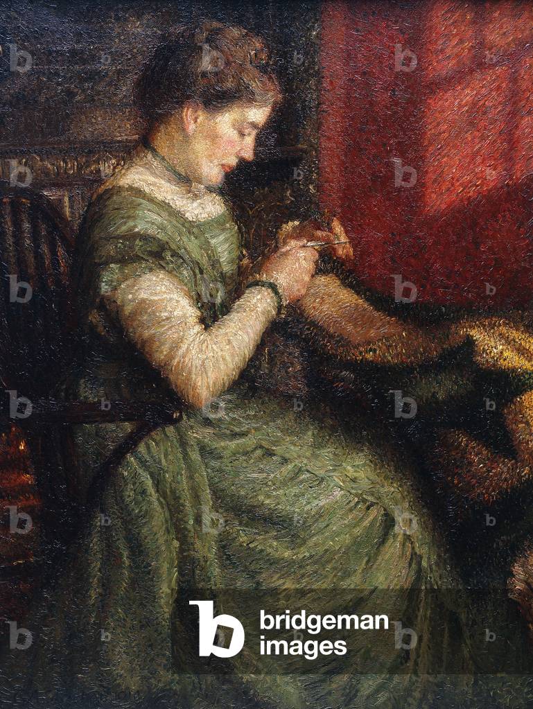 Portrait of a Lady Seated in an Armchair Sewing, 1910 (oil on canvas)