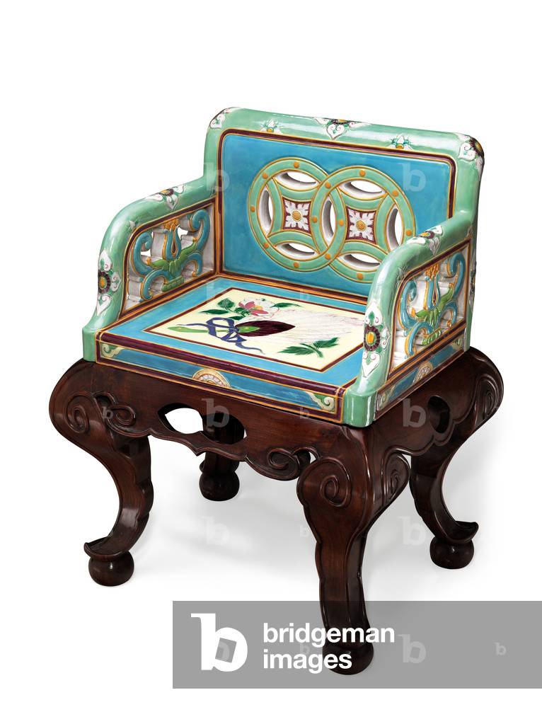 A Minton majolica aesthetic movement turquoise and seafoam-green ground armchair, c.1865