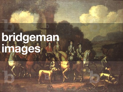 An elegant hunting party by a ruin