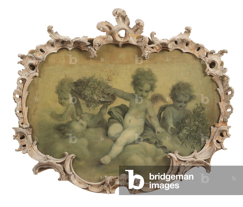 Putti disporting (oil on canvas) (pair to 1194875)