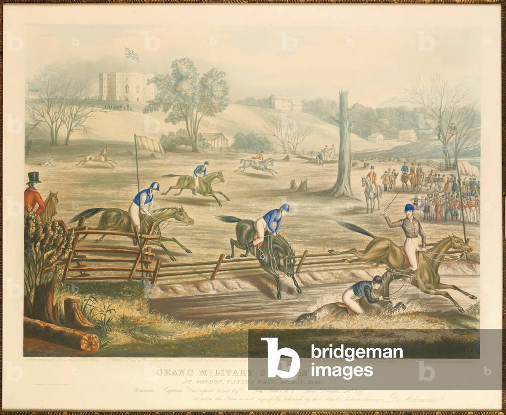 Grand Military Steeple Chase, at London, Canada West, 9th May, 1843, engraved by J. Harris, 1845 (colour aquatint)