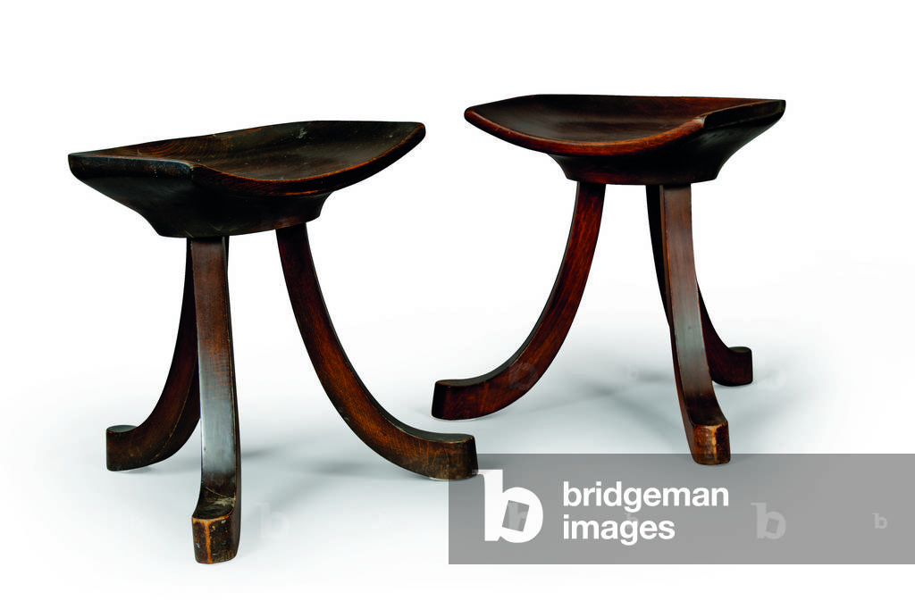 Pair of 'Theban' stools, from the Villa Duschnitz, Vienna, 1915 (stained beechwood)