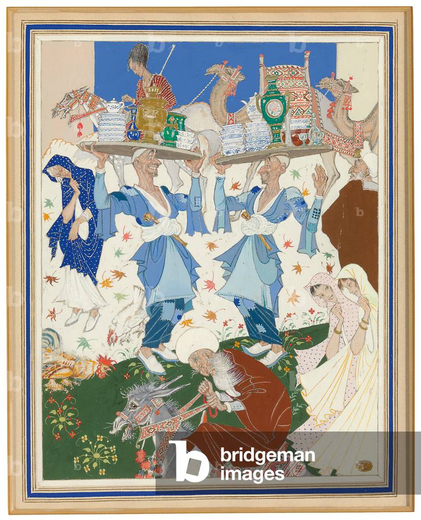 Tea Service at the Bazaar, 1958 (pencil and gouache on paper)