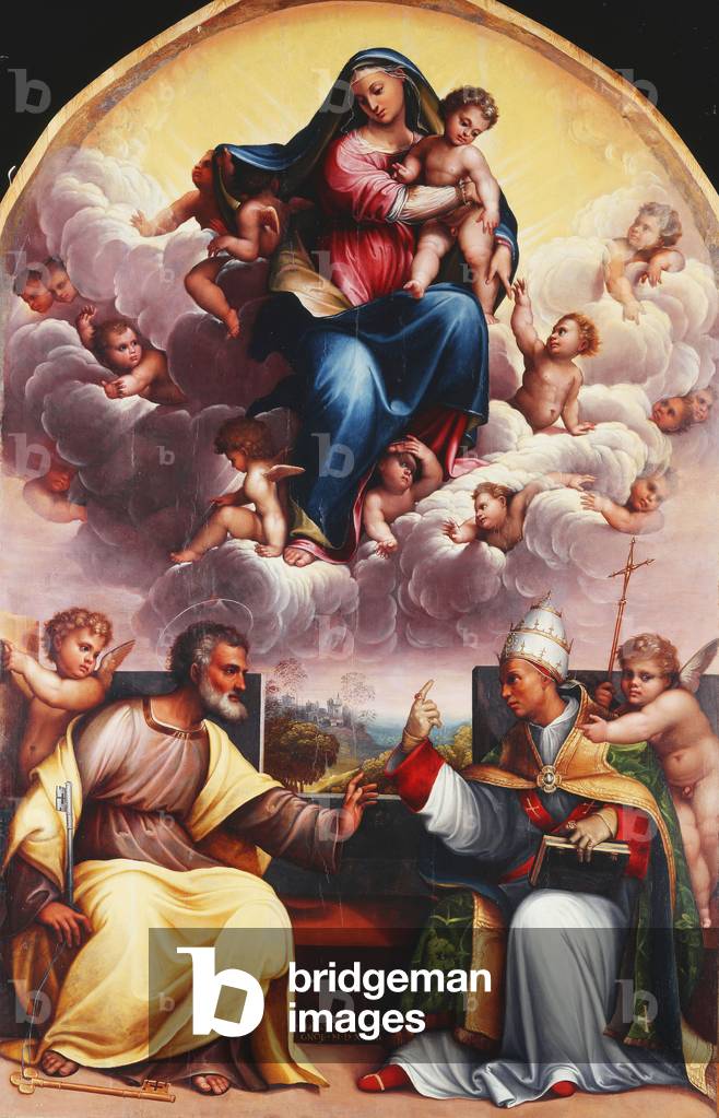 The Madonna and Child in Glory with Saints Peter and Gregory the Great disputing and Angels (oil on panel)