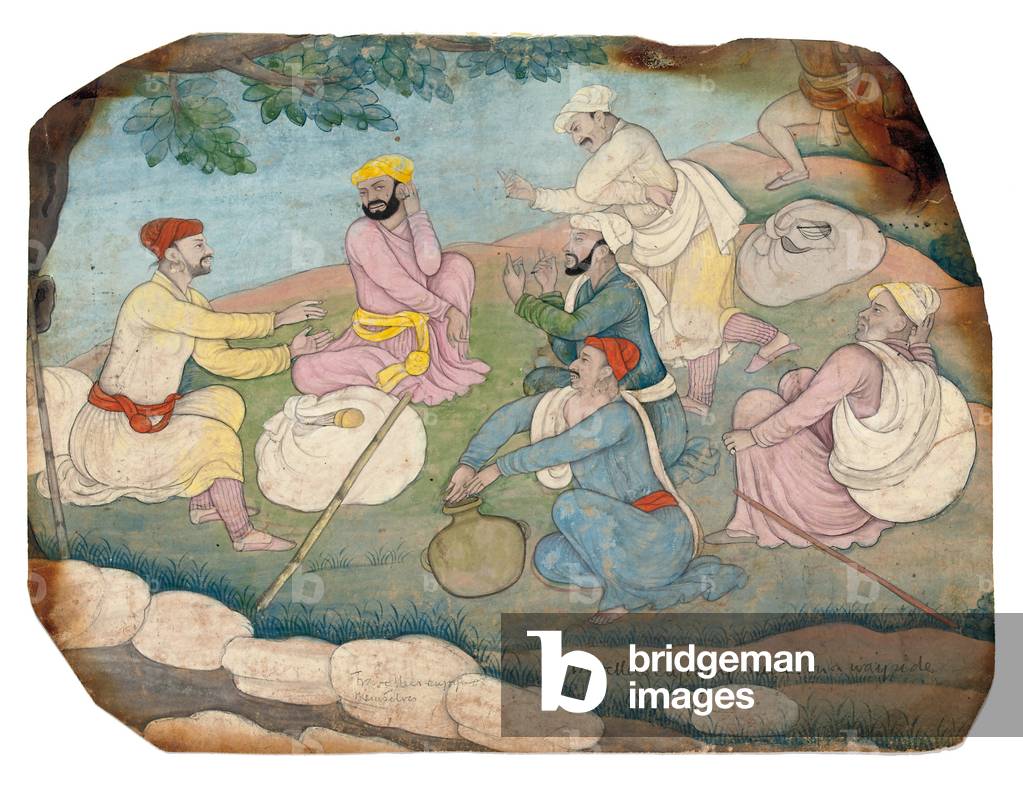 Travellers enjoying music by the wayside, mid 18th century (gouache on paper)