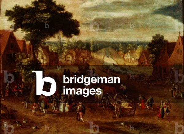 A village with travellers outside an inn