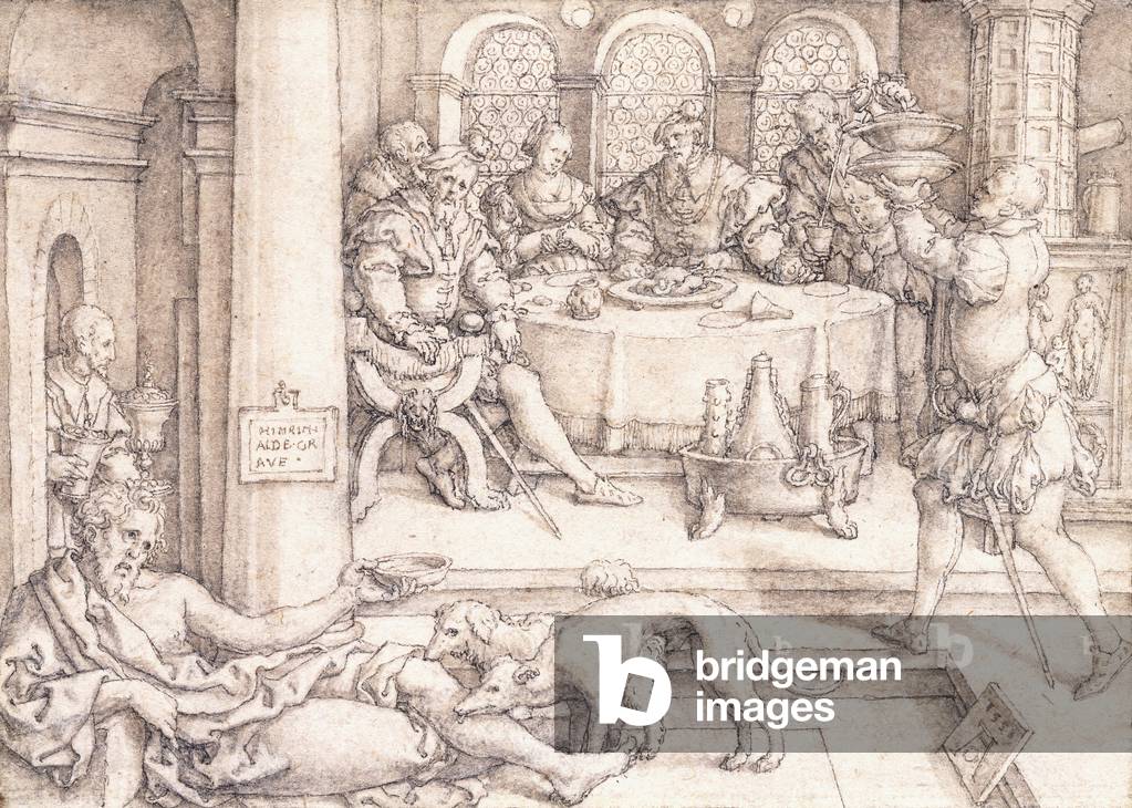 Lazarus Begging for Crumbs from Dive's Table, 1552 (black chalk, pen and brown ink on paper)