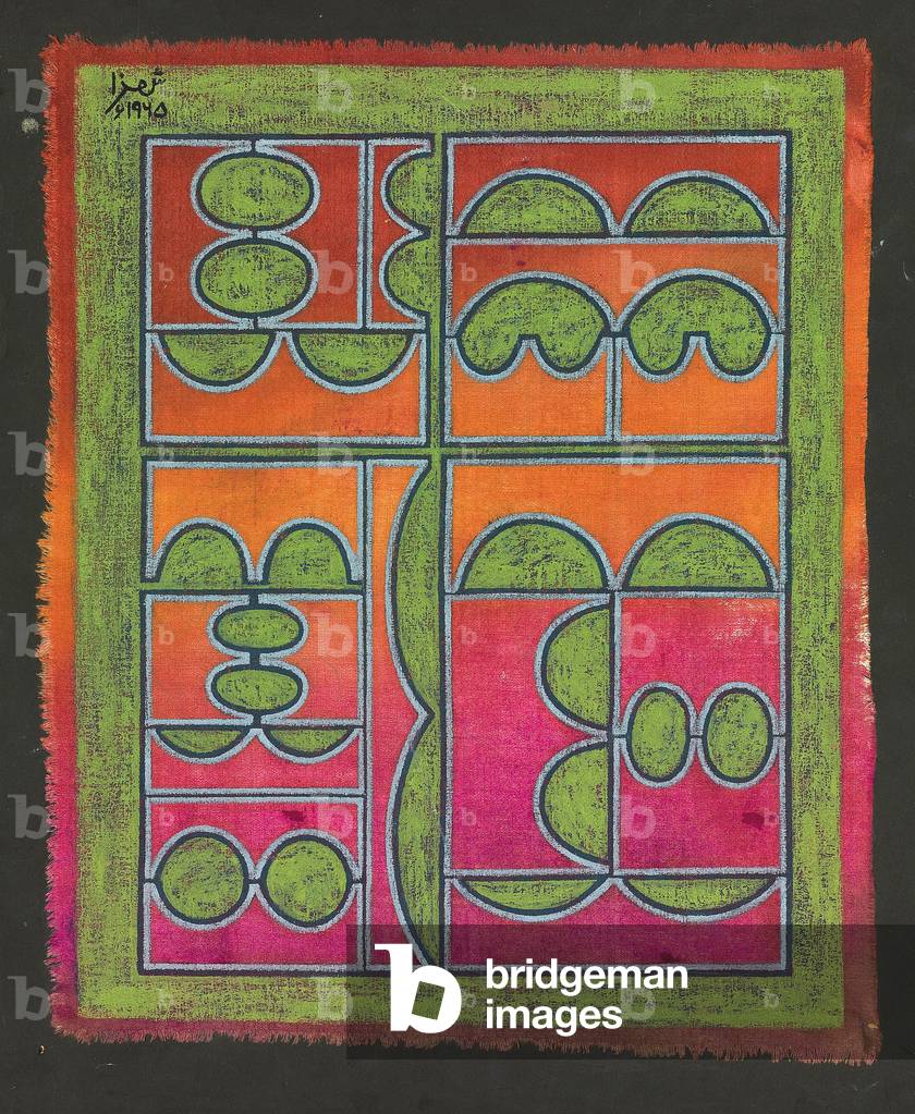 Green & Red Composition, 1965 (oil on cloth mounted on board)