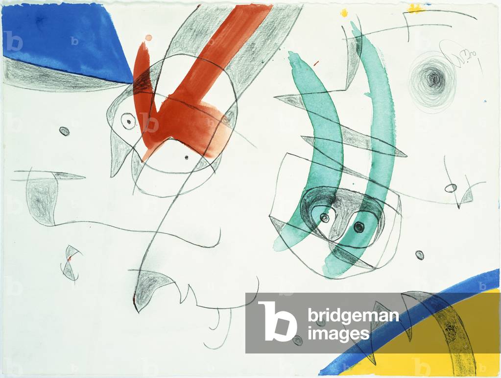 People, Birds, 1976 (pencil & gouache on paper)