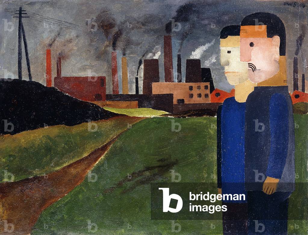 Industrial Landscape and Workers; Industrielandschaft mit Arbeitern, 1927 (oil on board)