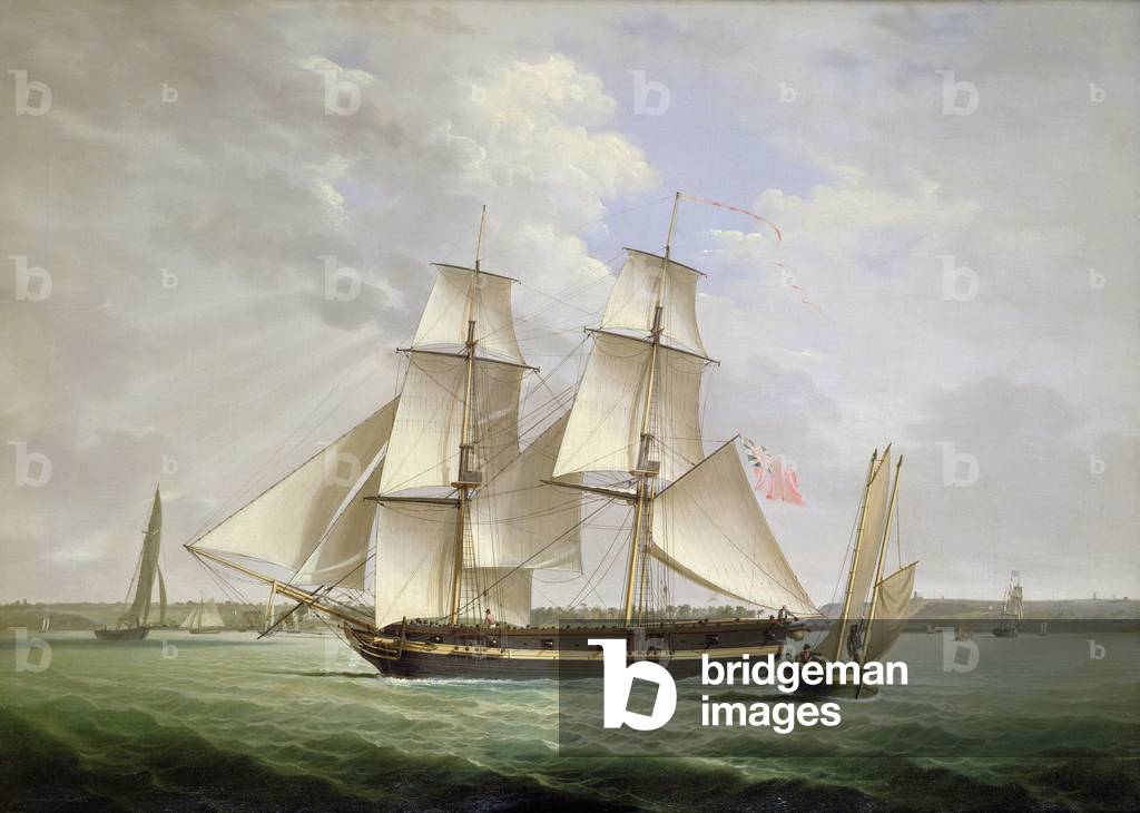 An armed merchantman and other shipping on the River Mersey off Liverpool