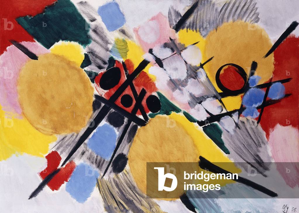 Three Ocher Discs; Drei Ockerscheiben, 1955 (oil on canvas)