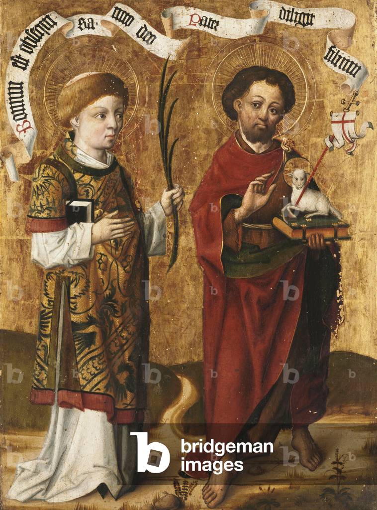 Saints Stephen and John the Baptist (tempera on gold ground panel)
