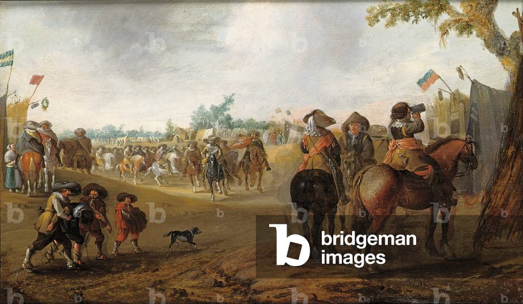 A military encampment with cavalrymen (oil on panel)