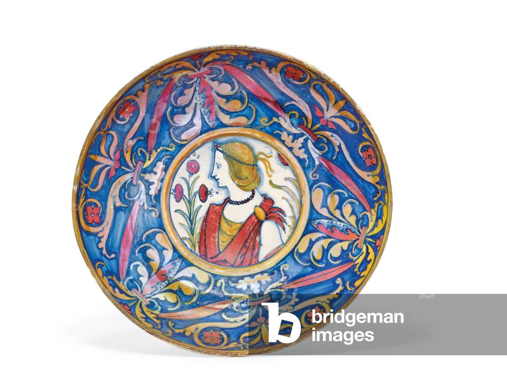 Umbrian majolica gold & ruby-lustre footed dish, from Deruta to Gubbio, c.1510-20 (ceramic)