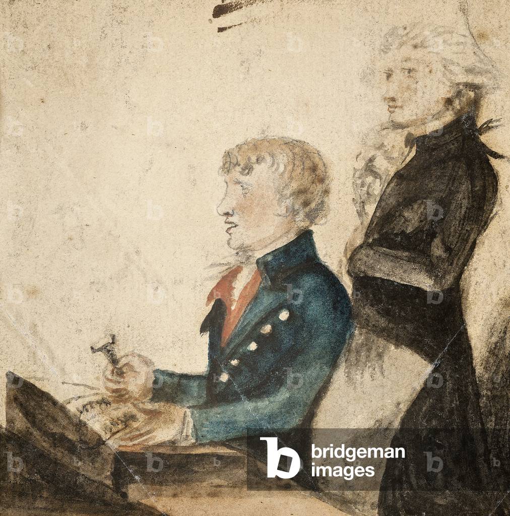 Thomas King, Jun., Auctioneer and his clerk, Mr Hatfield (pencil & w/c on paper)