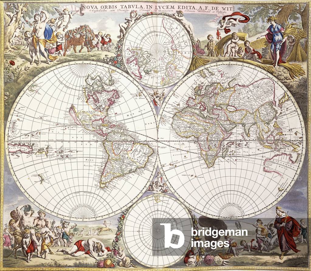 World map from Atlas Maior, c.1705 (hand-coloured engraving)
