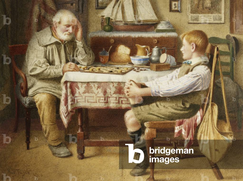 The Game of Draughts, 1918 (pencil and watercolour)