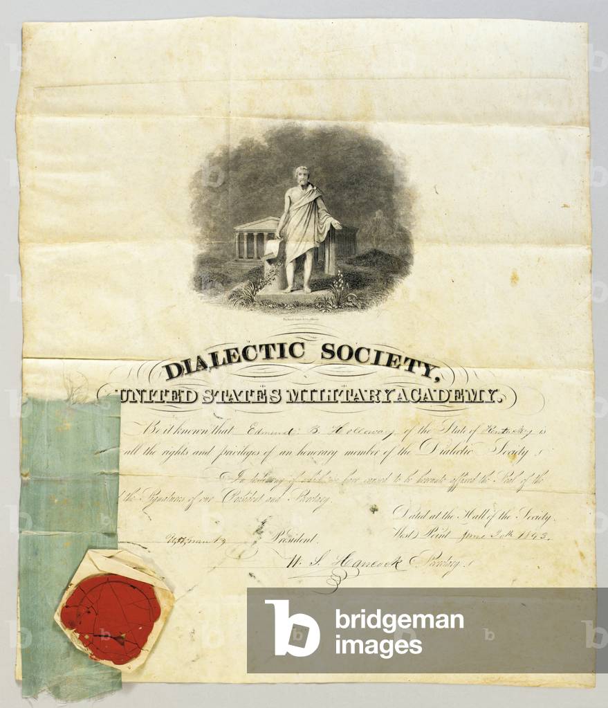 Document signed by Ulysses S. Grant as president of the Dialectic Society at West Point Military Academy, 20th June 1843 (engraving & pen and ink on parchment) (see also 872501)