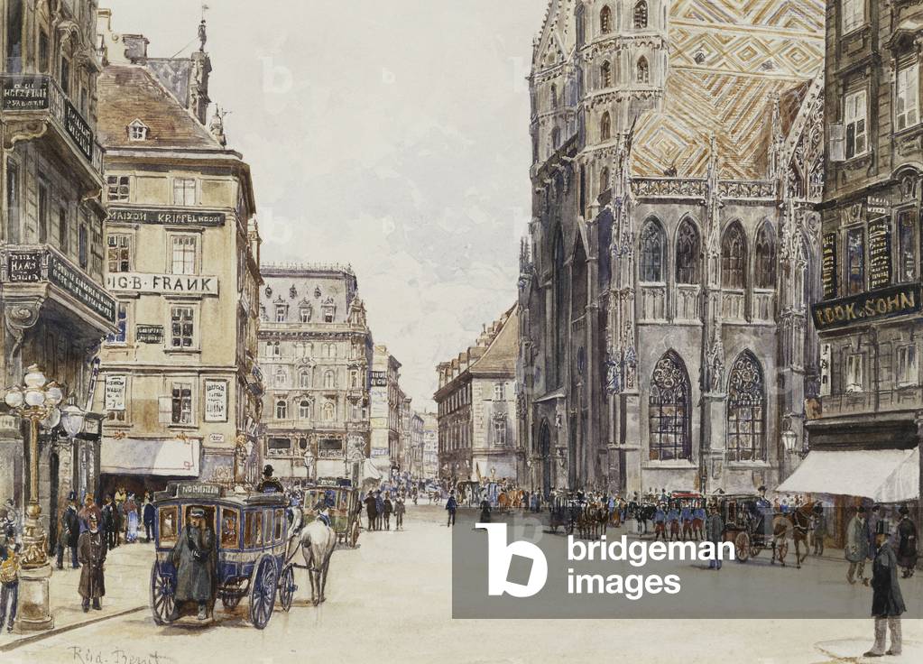 Stefansplatz, Vienna, (pencil and watercolour)