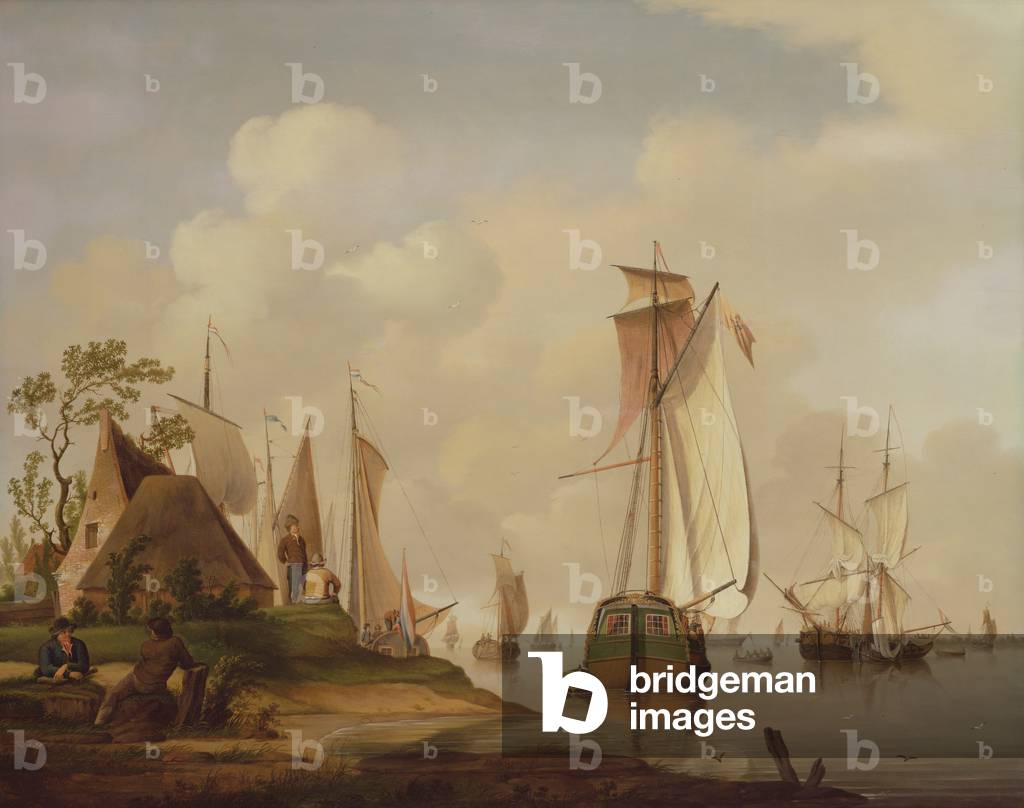 Yachts and other Boats at Anchor in an Estuary