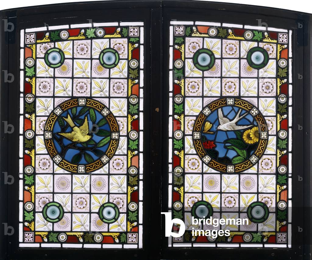 A pair of leaded glass windows, c.1890 (leaded glass windows)
